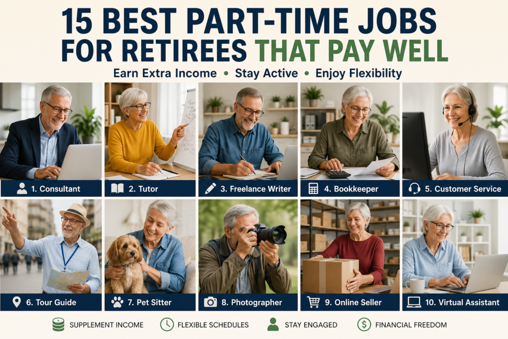 Senior retirees exploring flexible part-time job opportunities after retirement.