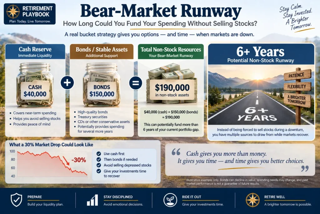 Bear-market runway using retirement cash and bonds to avoid selling stocks during a downturn
