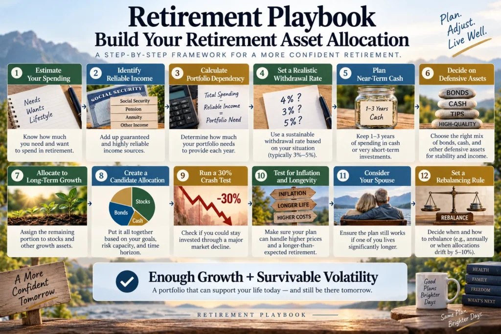 Retirement Playbook framework for choosing stocks bonds and cash in a retirement portfolio